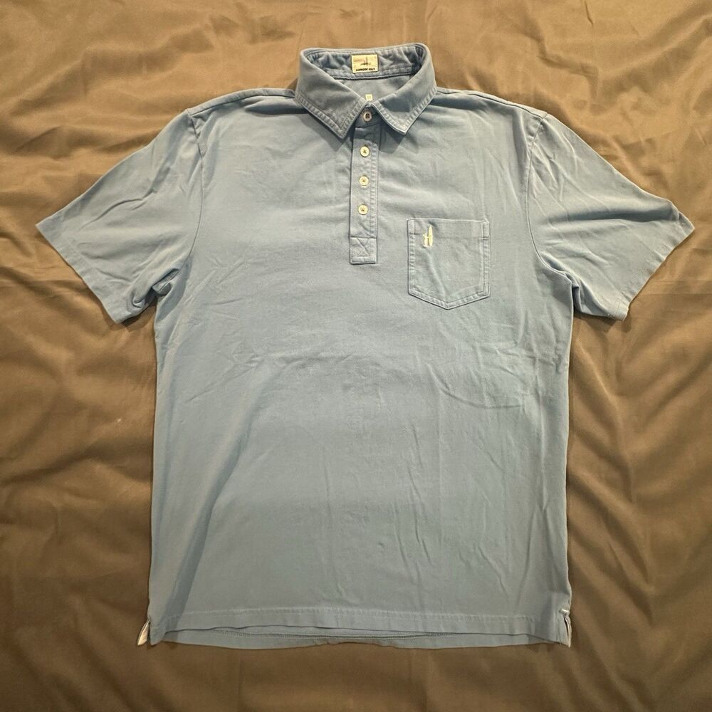 Johnnie-O Shirt Mens Medium Hangin Out Polo Blue Stretch Short Sleeve Pocket